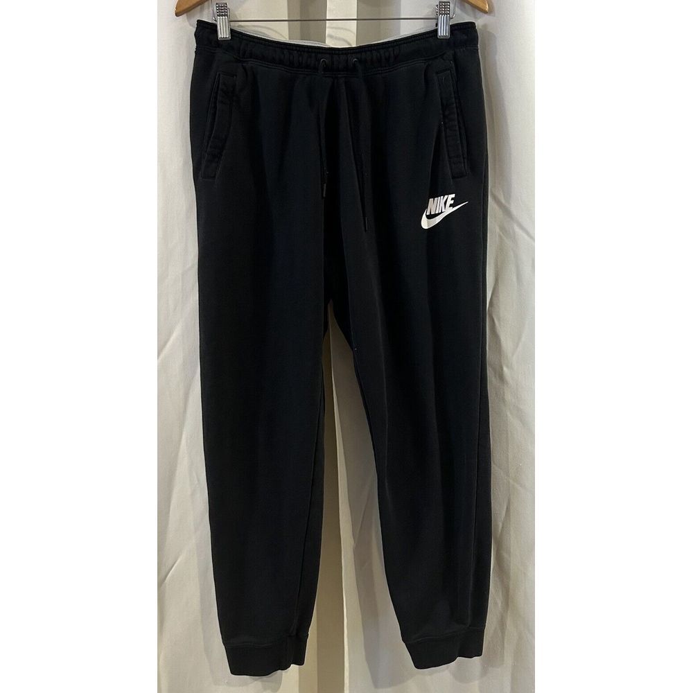 Nike Just Do It Jogger‎ Pants Men's Medium Black Swoosh Logo Drawstring Waist L
